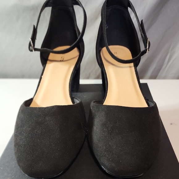 Black D'Orsay Suede Heels with Ankle Strap - Picture 3 of 8